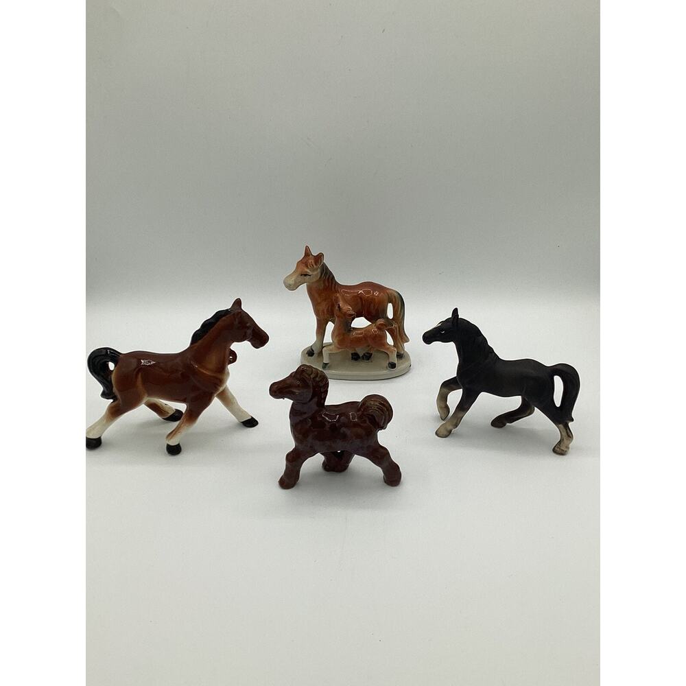 Vintage Ceramic Horses Japan Brown Horse Figurines, Set of 4